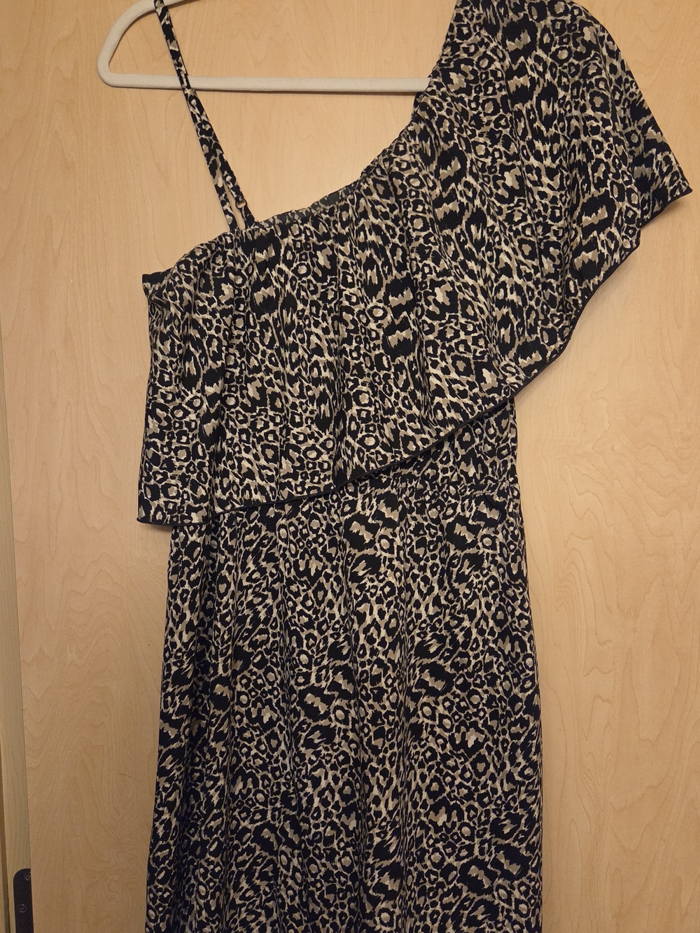 indulge Black and Cream One-Shoulder Leopard Print Dress